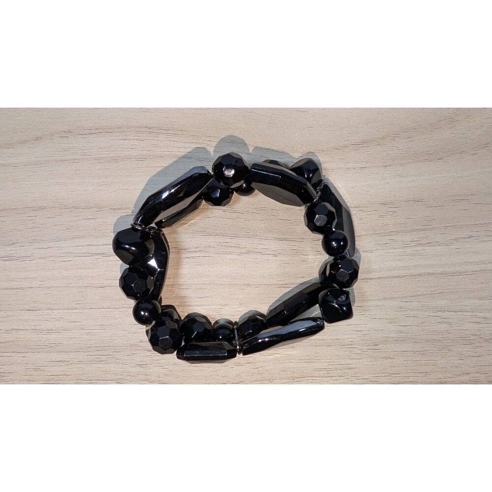Black Chunky Stretch Bracelet Faceted Beads Statement Elastic